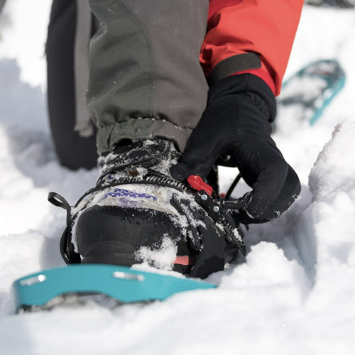 Checking bindings on snowshoes